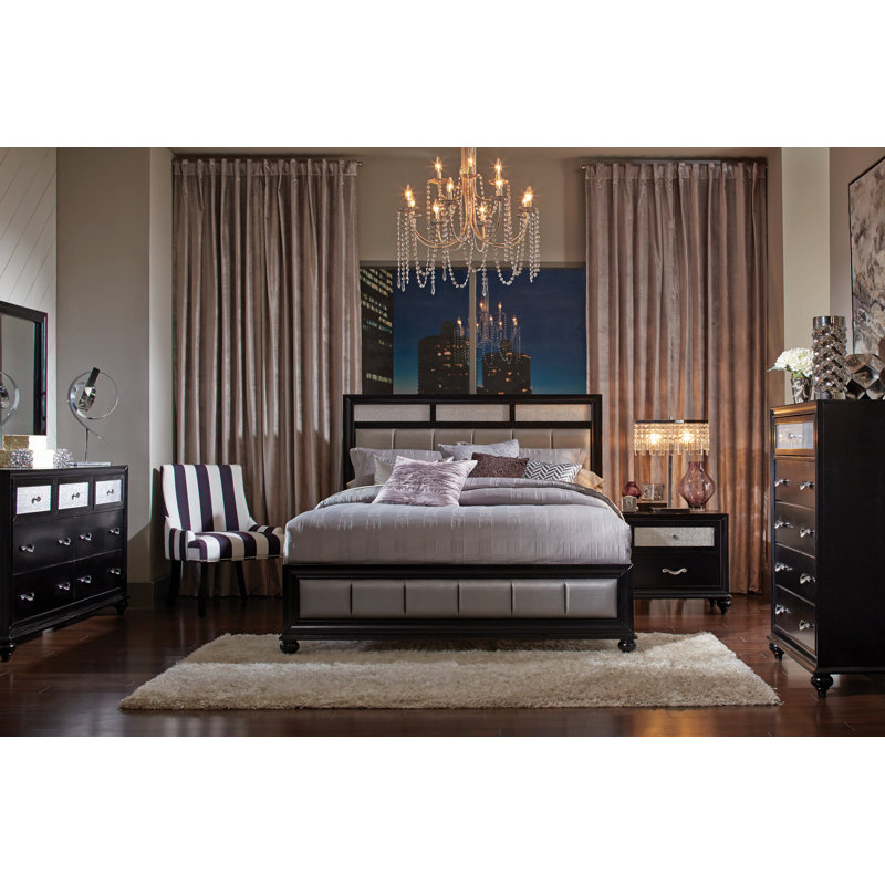 Tufted Upholstered Panel Bed, King, Gray/Black