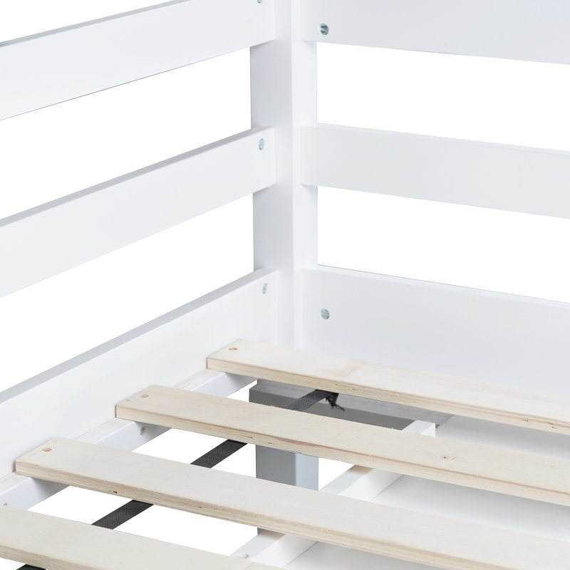 Lit mezzanine simple blanc avec rangement pour tiroir et tablette, Blanc
