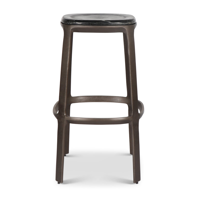 Marbelle - Alfie Marble Counter Stool - Toronto Sand/Antique Nickel Finish, Black/Bronze, Bar Stool (30" Seat Height)