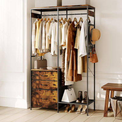 67” Clothes Rack With 3 Drawers, Multi-Function LED Light Hanging Rack With Drawers by Wrought Studio