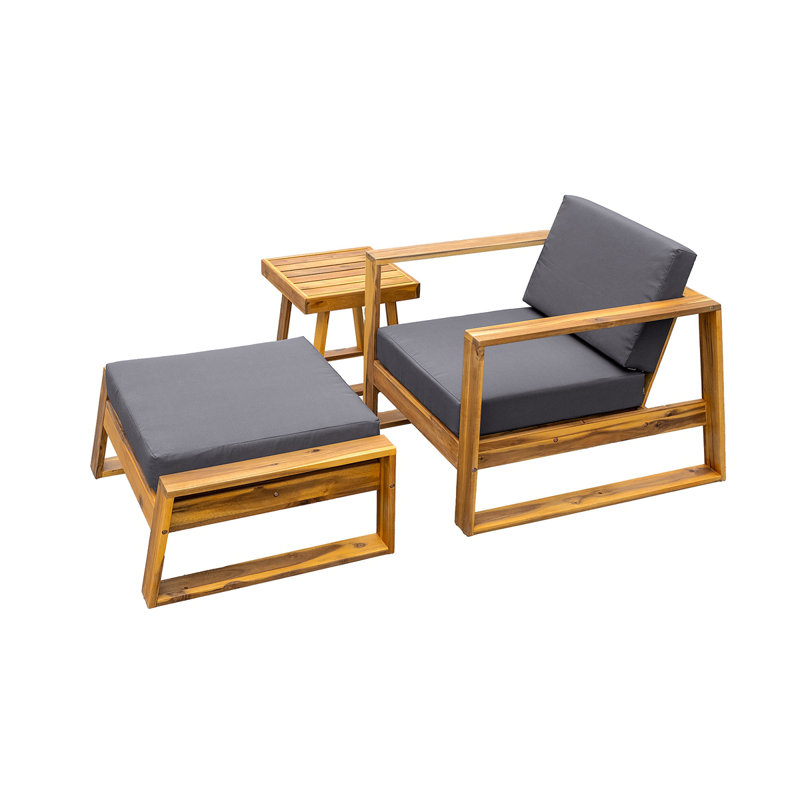 U_STYLE Acacia Wood Outdoor Lounge Set - Chair And Ottoman With Removable Cushions, All-Weather Outdoor Chaise Lounge/Daybed, Perfect For Patios, Balconies, And Gardens
