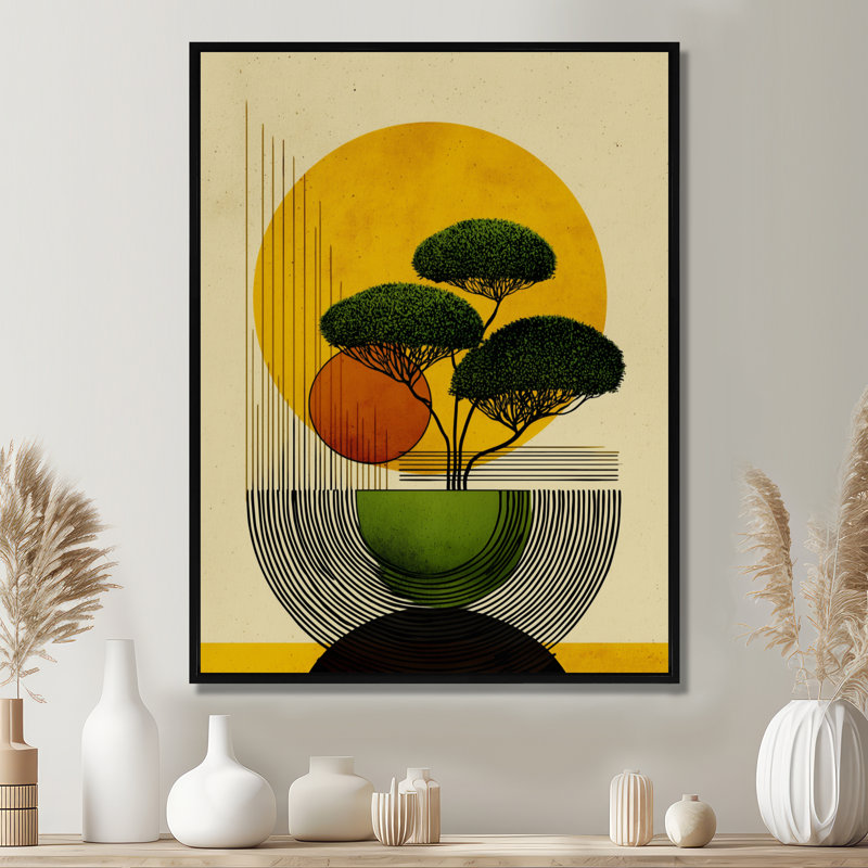 «Bonsai», impression sur toile, vert et jaune, H 32 po x l 24 po, Cadre flottant, Noir