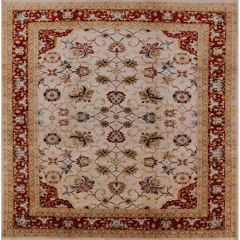 Tapis oriental rouge / crème Keghart, Carré 6 pi