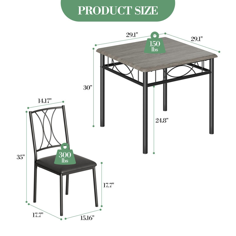 Ensemble de table de salle à manger, 3 pièces avec 2 chaises