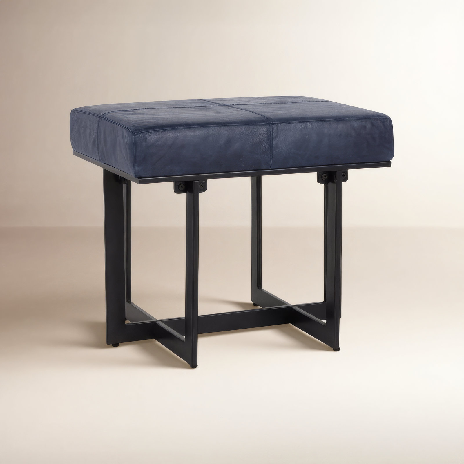 Calvin Leather Accent Stool, Blue
