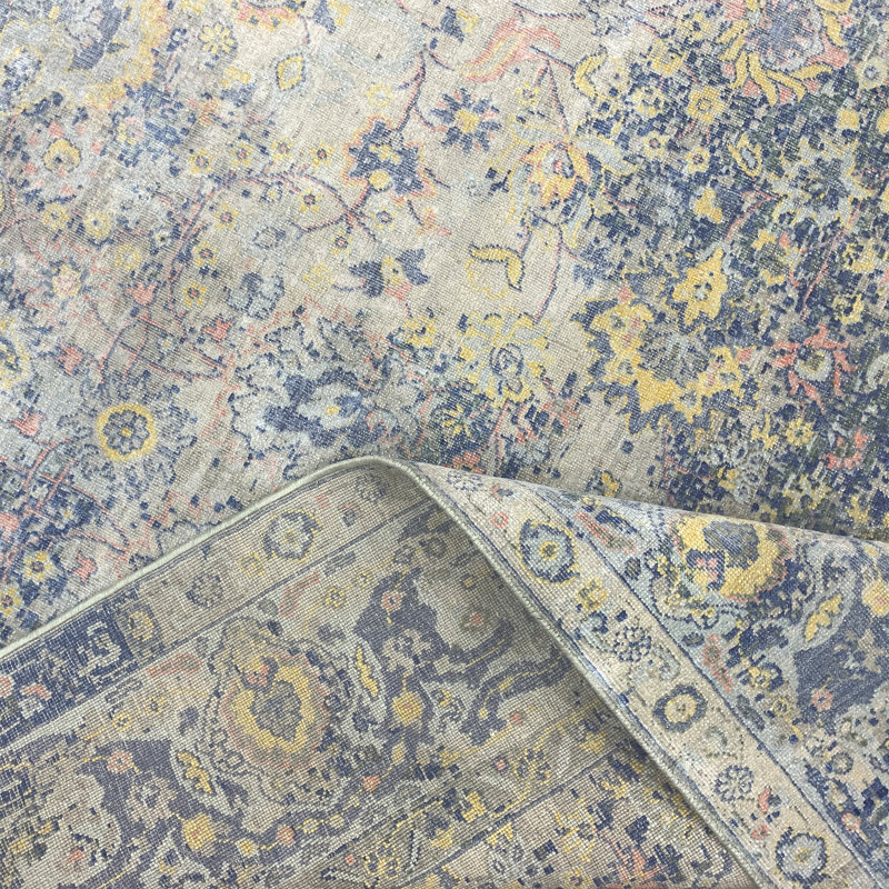 Hand Knotted Abstract Area Rug in Blue/Yellow/Ivory, Rectangle 9' x 12'