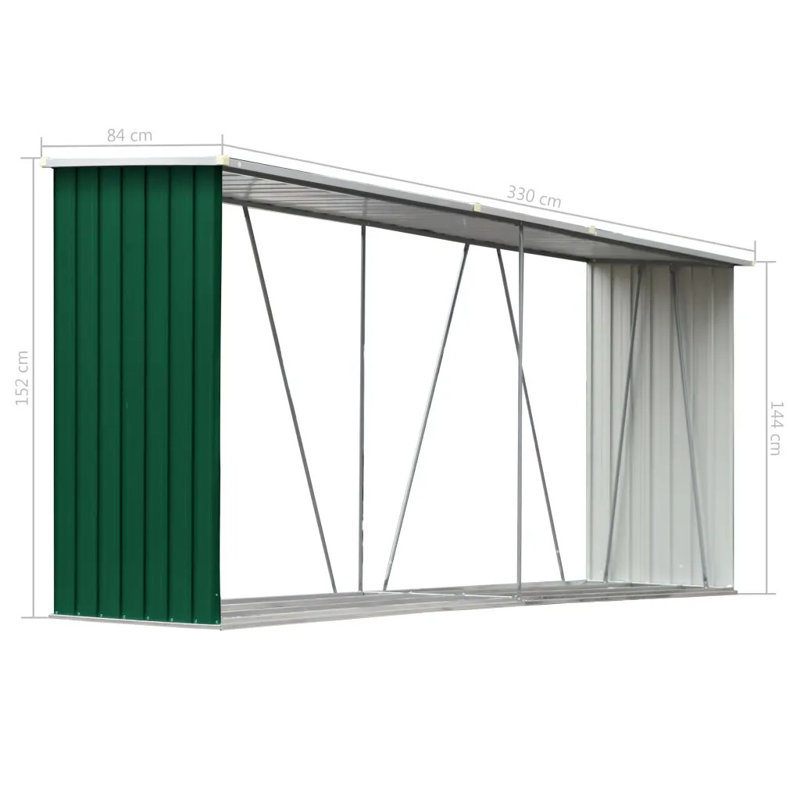 330cm W x 84cm D Metal Log Store, Green