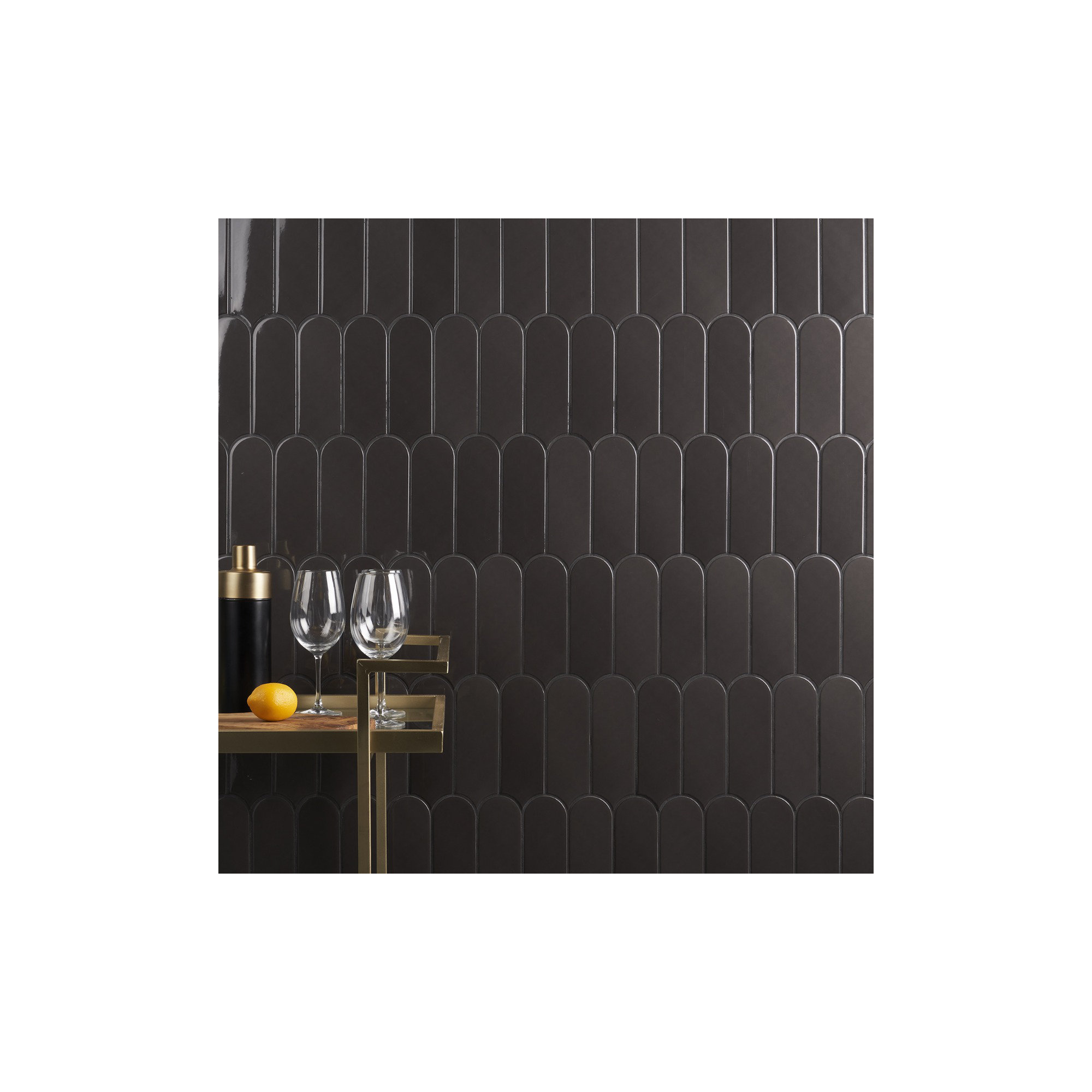 Airy 2.83 in. x 7.67 in. Polished Ceramic Fishscale Wall Tile (5.15 Sq. Ft. / Case), Charcoal