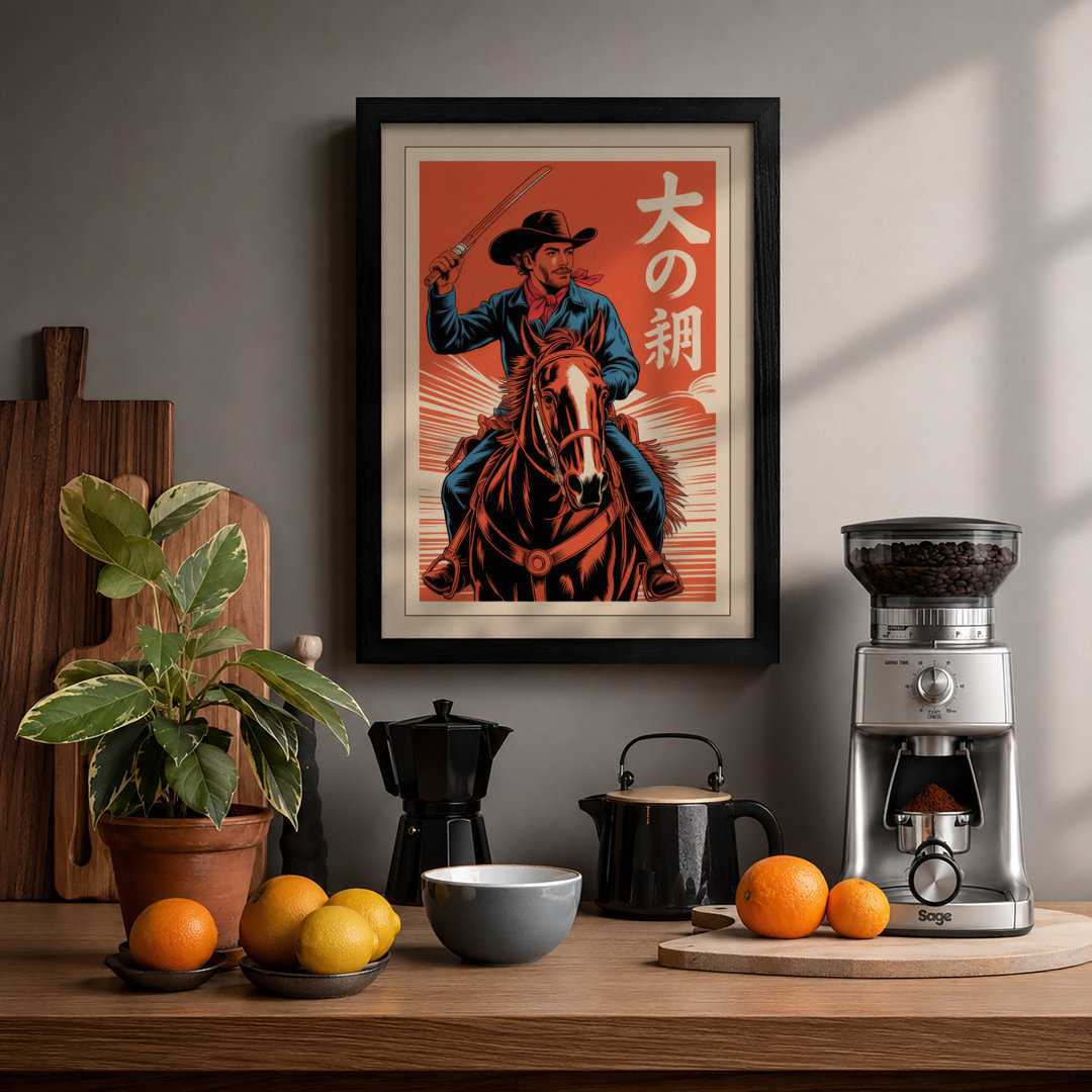 Cowboy on the Rope Japandi - Framed Print