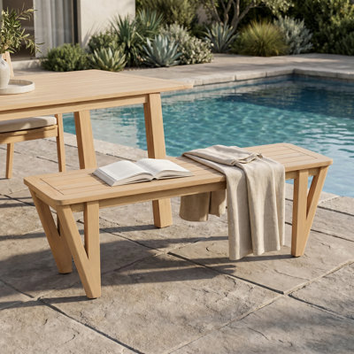 Lillian 53.25" Modern Farmhouse Acacia Wood Dining Bench with V-Shaped Legs