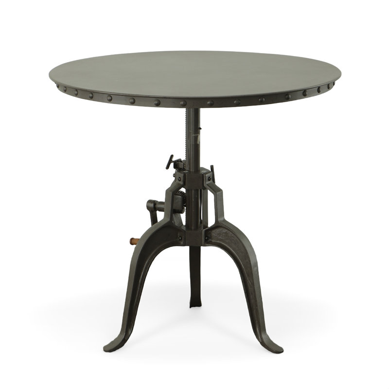 Industrial Gray 36" Round Adjustable Height Dining Table with Cast Iron Base, Industrial