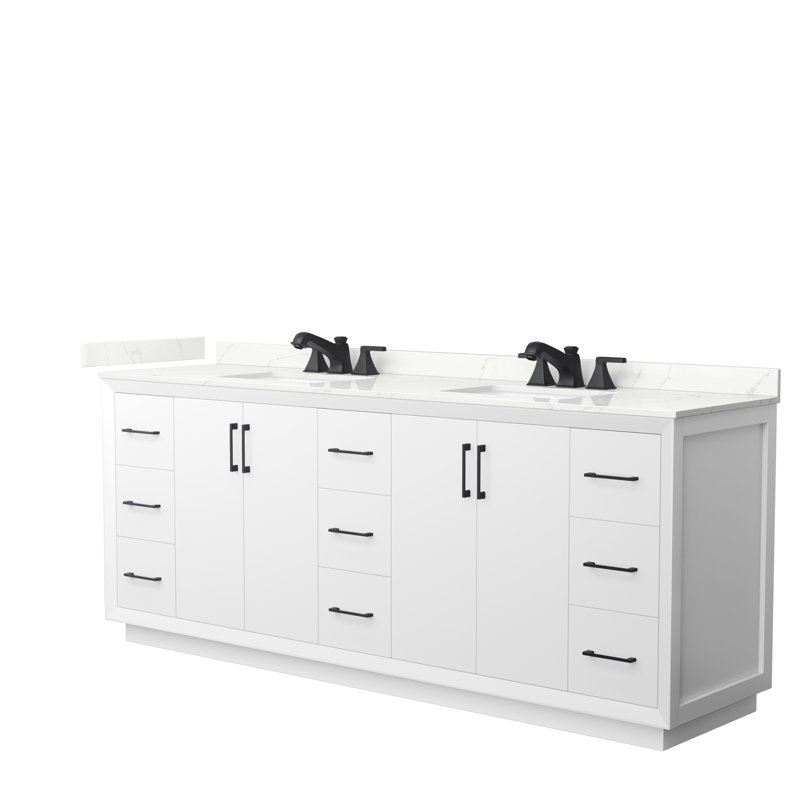 Strada 84'' W Double Vanity, Giotto Quartz, White, Giotto Quartz