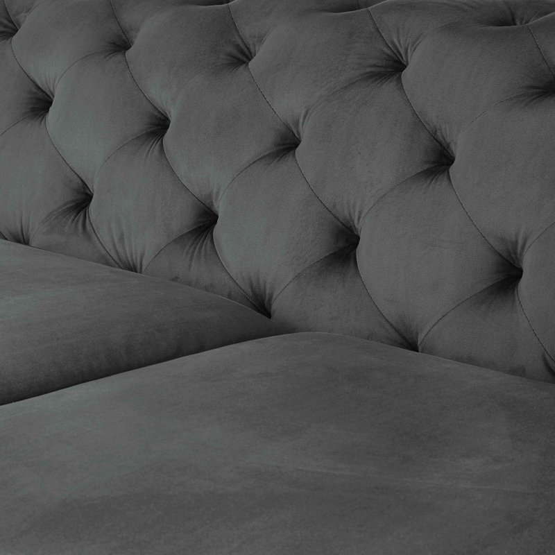 Ghaleb 237Cm Velvet Square Arms Sofa, Black, Grey Velvet