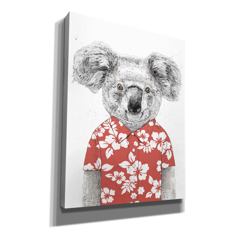 «Epic Graffiti» Summer Koala, Red »par Balazs Solti, art mural sur toile, H 34 po x l 26 po