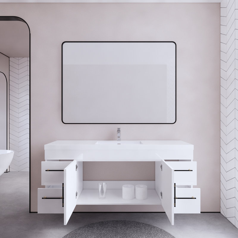 Berner 59.44'' Single Bathroom Vanity with Acrylic Top, White