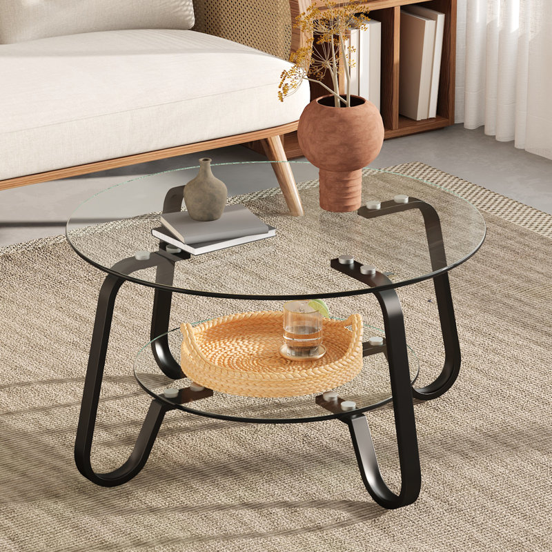 Table basse en verre trempé à double couche avec structure en métal, design rétro, 31,5 * pouces, facile à déplacer et à organiser avec structure, pouces de large, convient au coin d'un coin de bureau