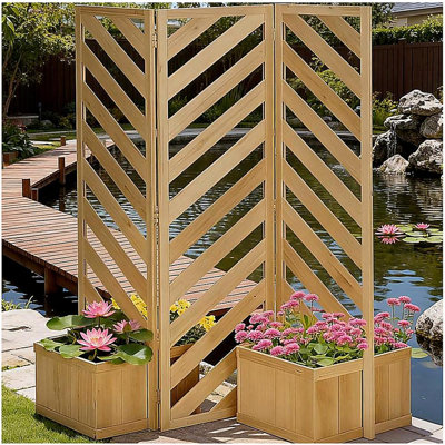 Séparateur / séparateur autoportant, écran d'intimité décoratif pour l'extérieur, avec jardinières auto-drainantes, panneaux de support de plantes à treillis pour allée de jardin, cour arrière