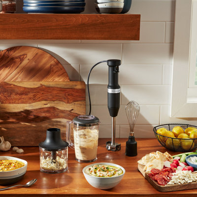 KitchenAid Variable Speed Hand Immersion Blender with 8” Removable Arm, Whisk, Chopper & Blending Jar in Black Matte