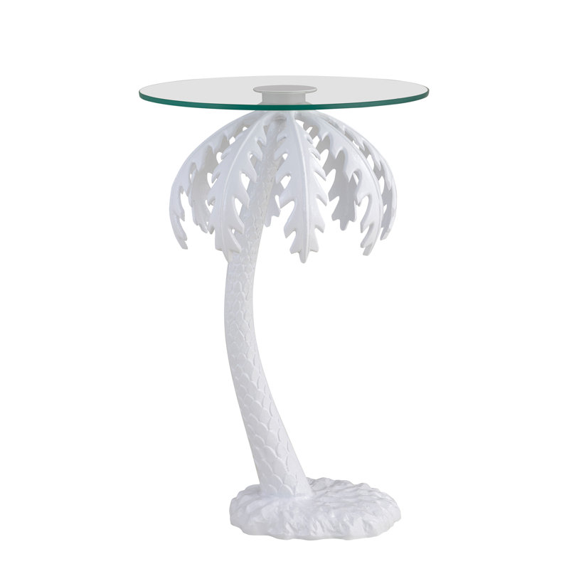 Brealynn 24.75" Mid-Century Vintage Glass Top Metal Palm Tree End Table