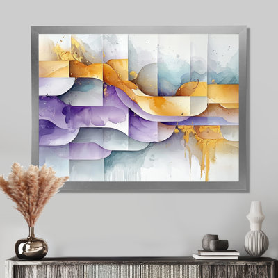 Lavande abstraite et motifs voilés d'hiver IV - art abstrait au trait, paysage mural