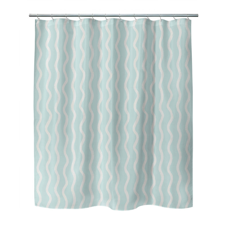 Tartan Block Ultra-Thin Lightweight Shower Curtain, Blue/Light Blue Striped 2