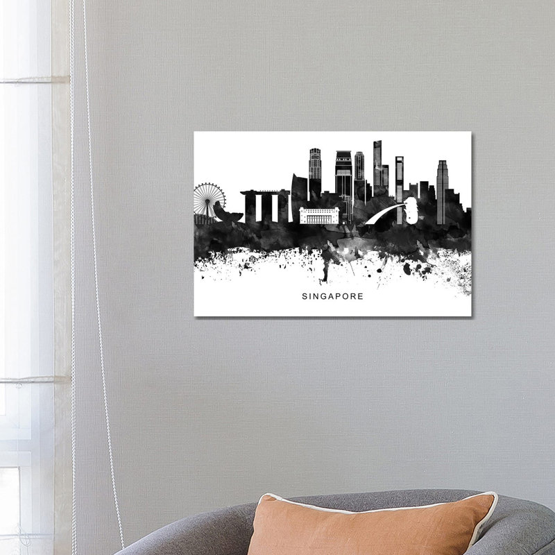 Singapore Skyline Black & White 1 Piece Wrapped Canvas Wall Art, 66.04 cm H x 45.72 cm W