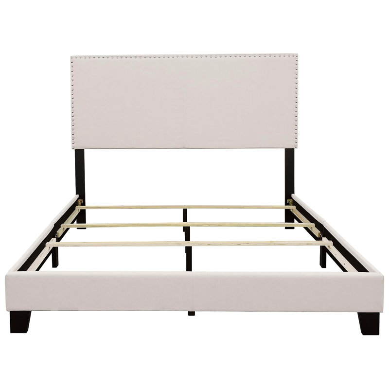 Bedroom Twin Bed In With Soft Fabric And Stable Construction Solid Wood Structure, Twin, Ivory