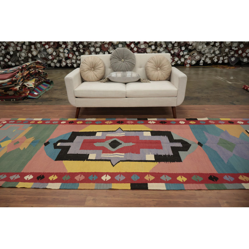 Tapis de style sud-ouest kilim 5 x 13 avec motifs symétriques