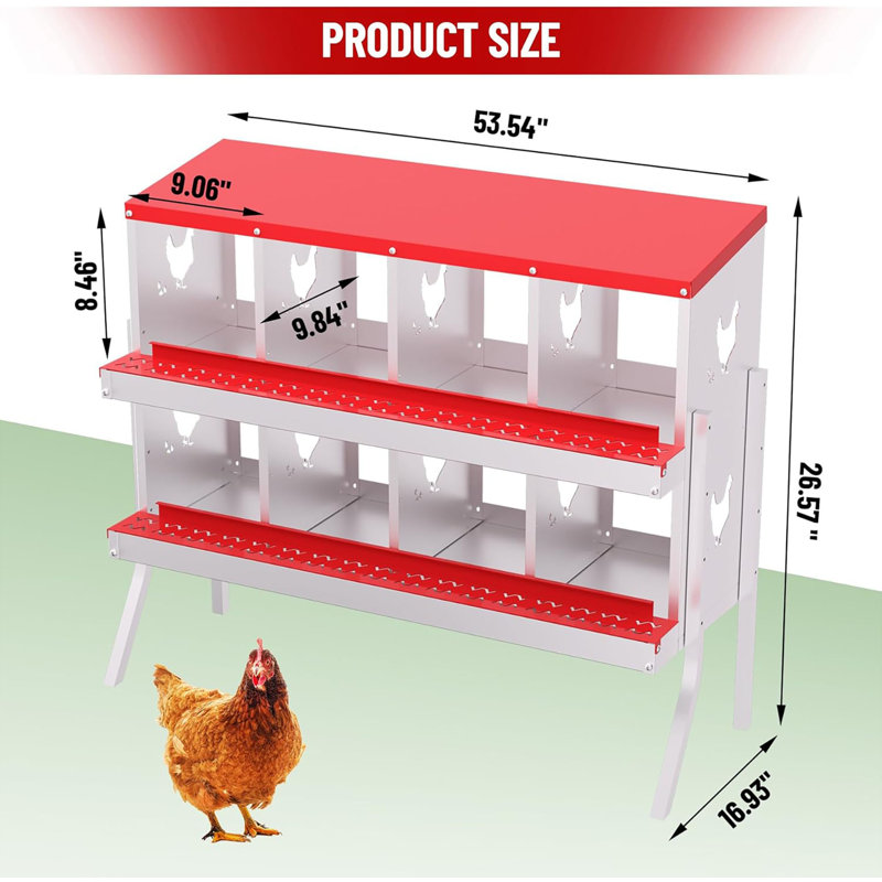 Boîtes gigognes en métal à 8 compartiments, boîtes gigognes avec pieds en métal, boîte à poules avec œufs roulants, Rouge