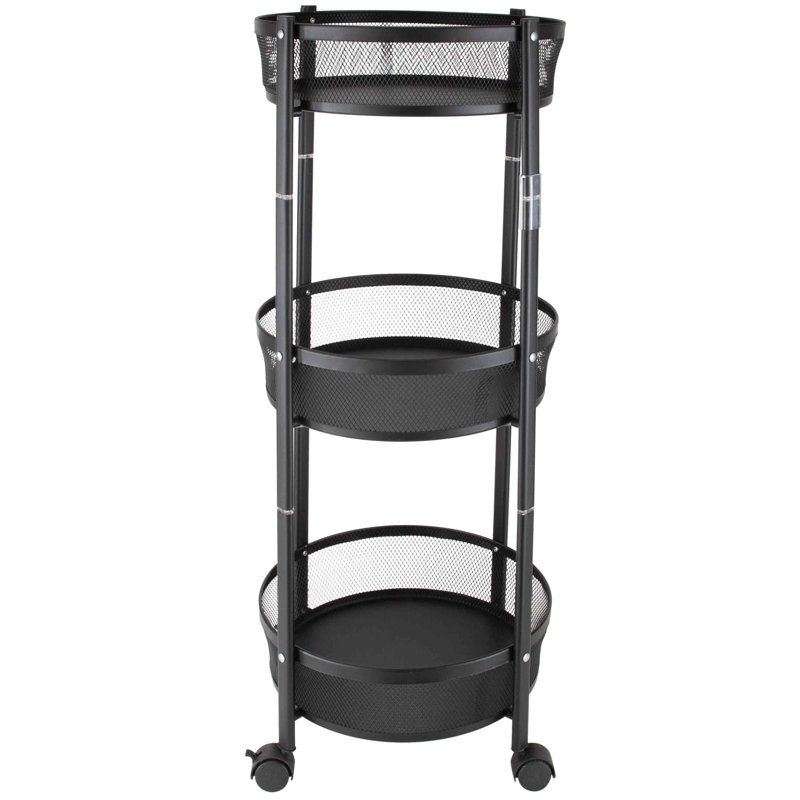 Organize it All 3 Tier Foldable Round Storage Rolling Cart in Black