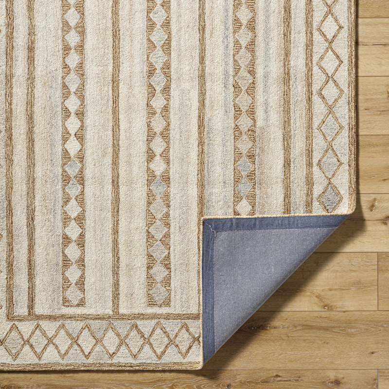Rectangle Kardelen Wool Area Rug with Non-Slip Backing, Rectangle 2' x 3'