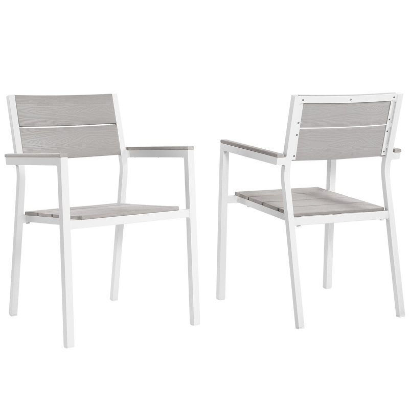 Maine Aluminum Outdoor Patio Two Arm Chairs in White Light Gray by Modway, White