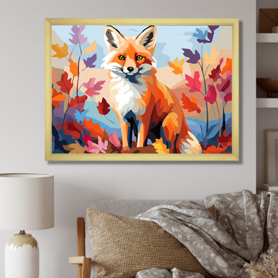 «Orange Foxes Leaf Adventure II», art mural animal renard