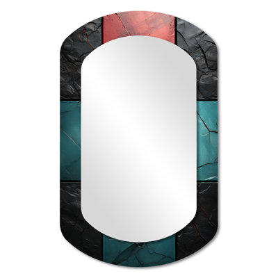 Blue and red Chevron tile Elegance I - Tile Asymmetrical Mirror, Blue Cylinder Decorative Wall Mirror, Printed Metal Art