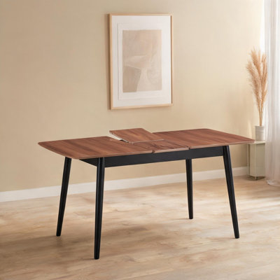 Table de salle à manger à rallonge avec rallonge papillon pour 10 personnes, finition naturelle claire et noire, pieds tournés, rectangulaire