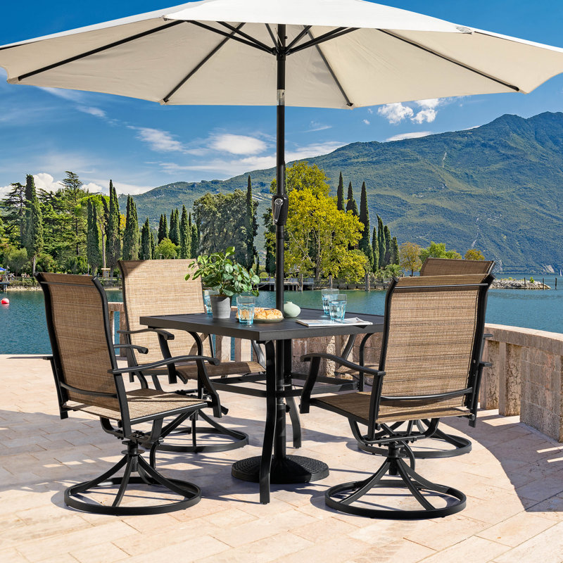 Outdoor Dining Set, PVC-coated polyester Fabric, Powder-coated Iron Frame, 28.3" H x 37" W x 37" D