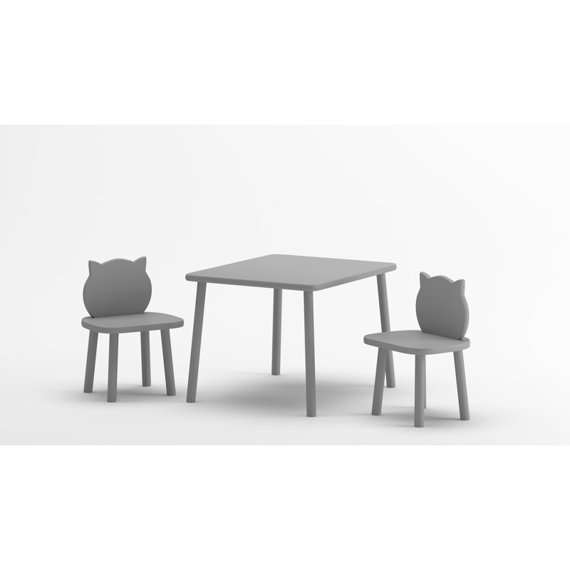 Kids Solid Wood Square Arts And Crafts Table and Chair Set, Grey