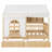 Full Size Kids House Bed with 2 Large Storage Drawers, Side Bookshelf & LED Lights, Natural-1427576861
