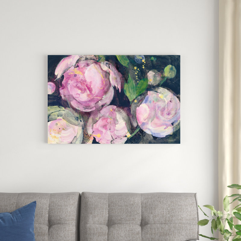 «Evening Peony II» par Albena Hristova - peinture sur toile tendue, H 24 po x l 36 po
