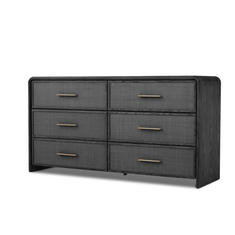 Commode 6 tiroirs en chêne et canne naturel Gasaway, Noir