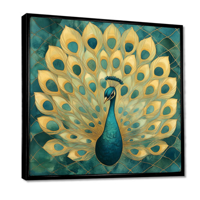 Peacock Art Deco Wall Art, Glam Canvas Decor, Art Deco Peacock Elegance