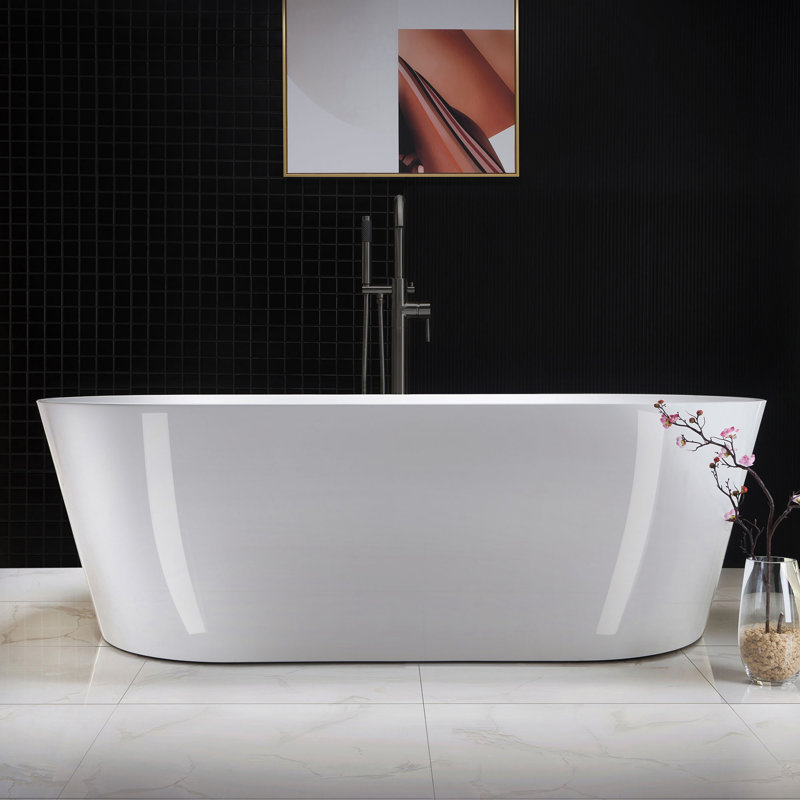 Cove 71'' x 32'' Freestanding Soaking Acrylic Bathtub, White/Matte Black