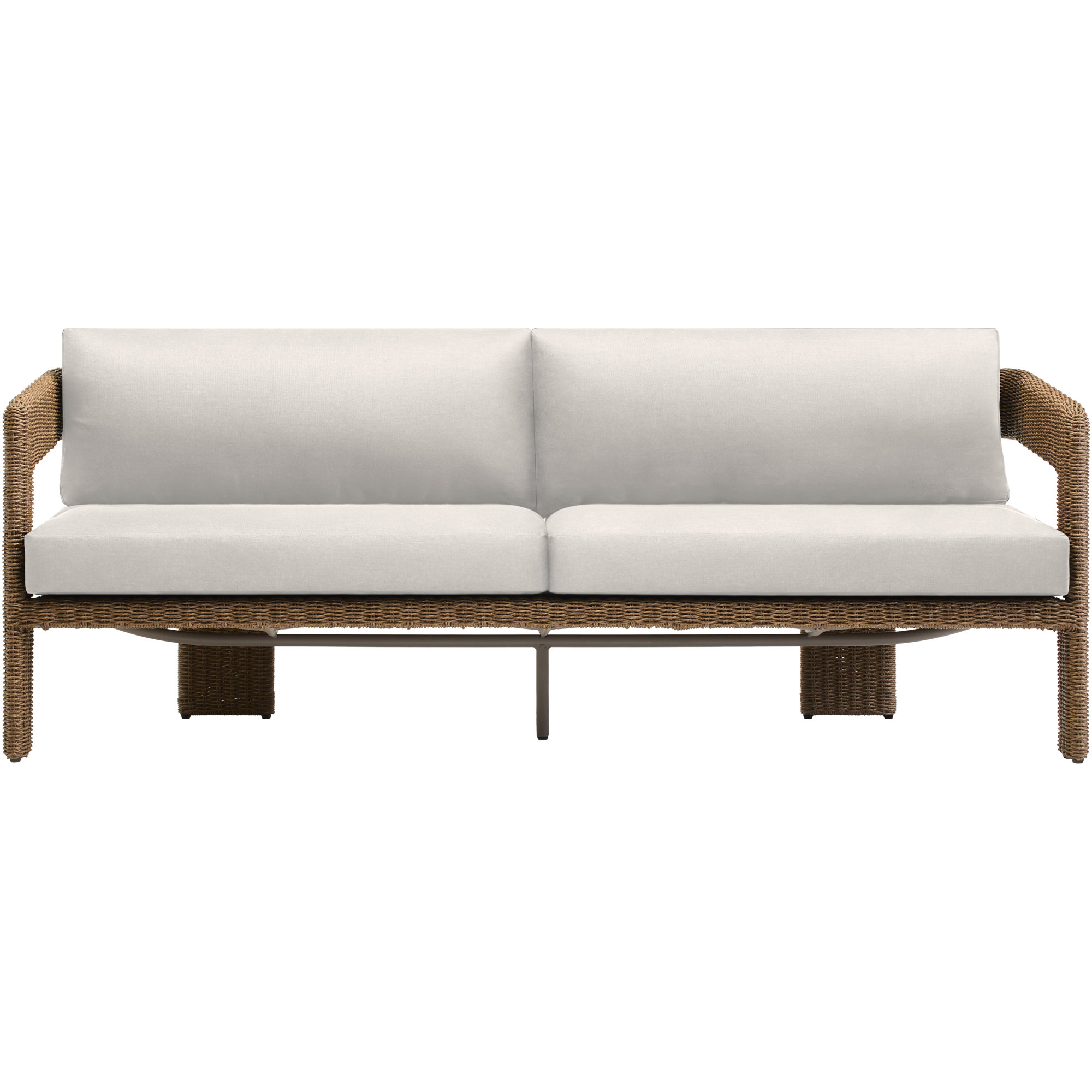 Amber 82" Outdoor Wicker Patio Sofa with Sunbrella Cushions, Olefin Linen