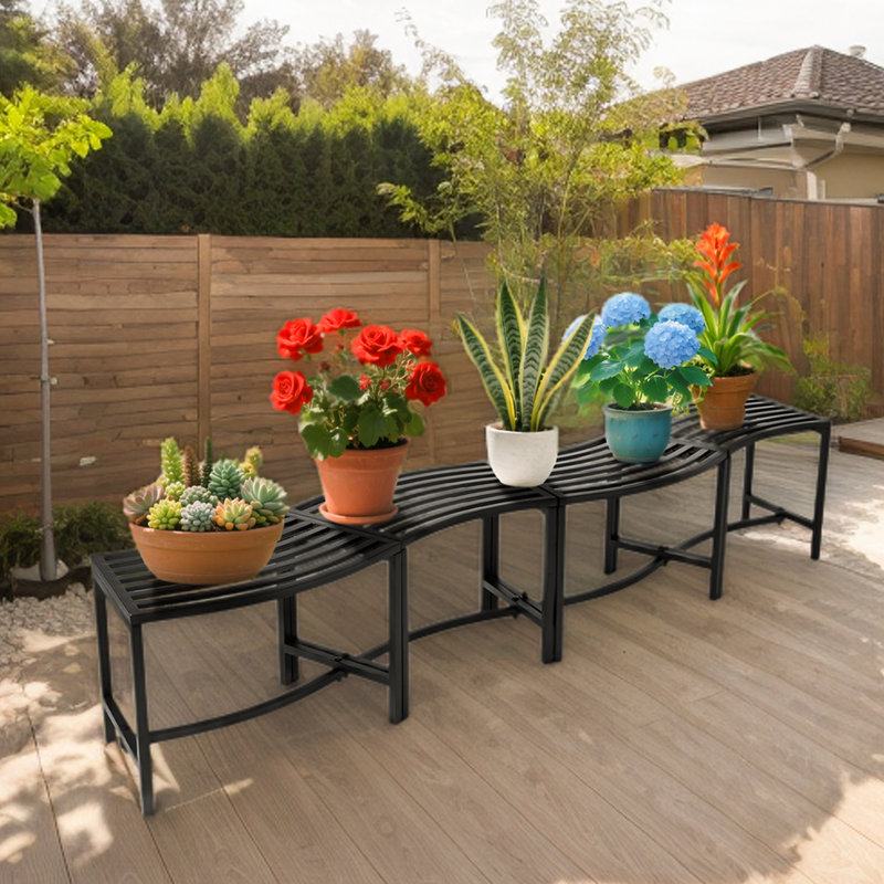 4Pcs 23-Inch Black Iron Arc-Shaped Benches