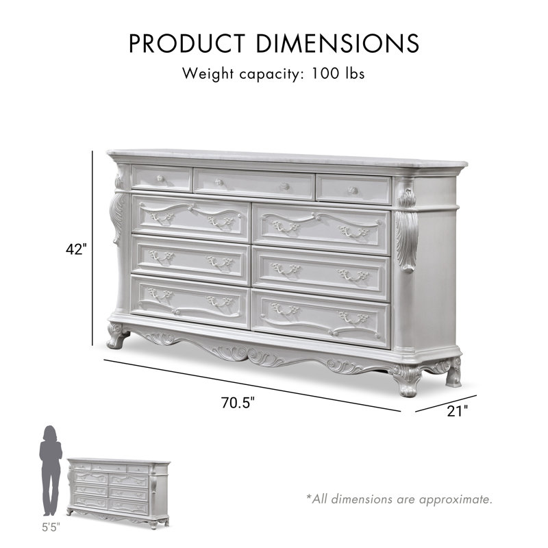 Commode 9 tiroirs Micala, Blanc
