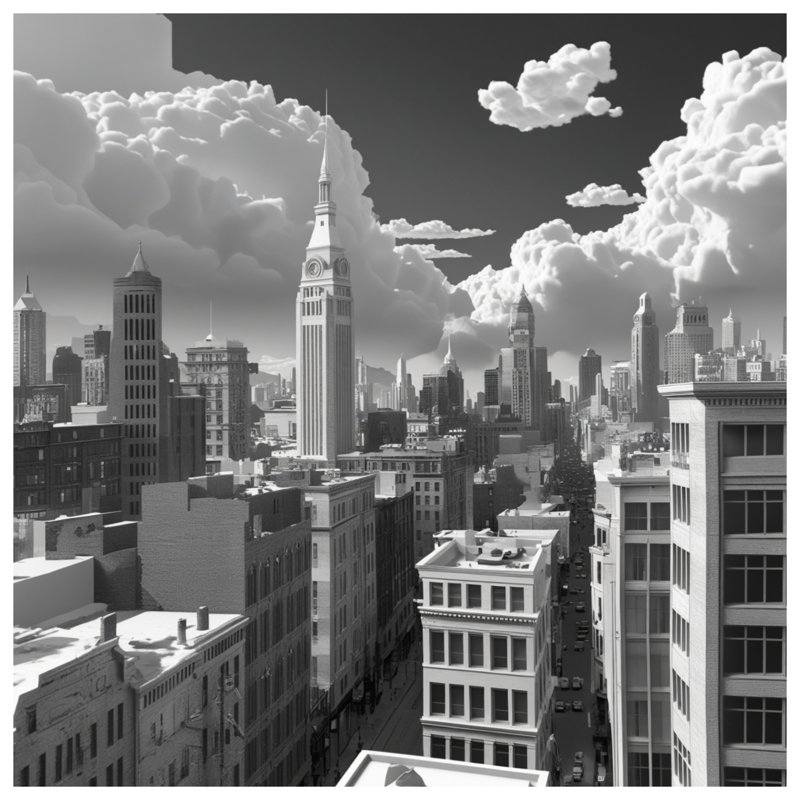 Tapis de bain noir et blanc Cityscape, 34 po L x 21 po L