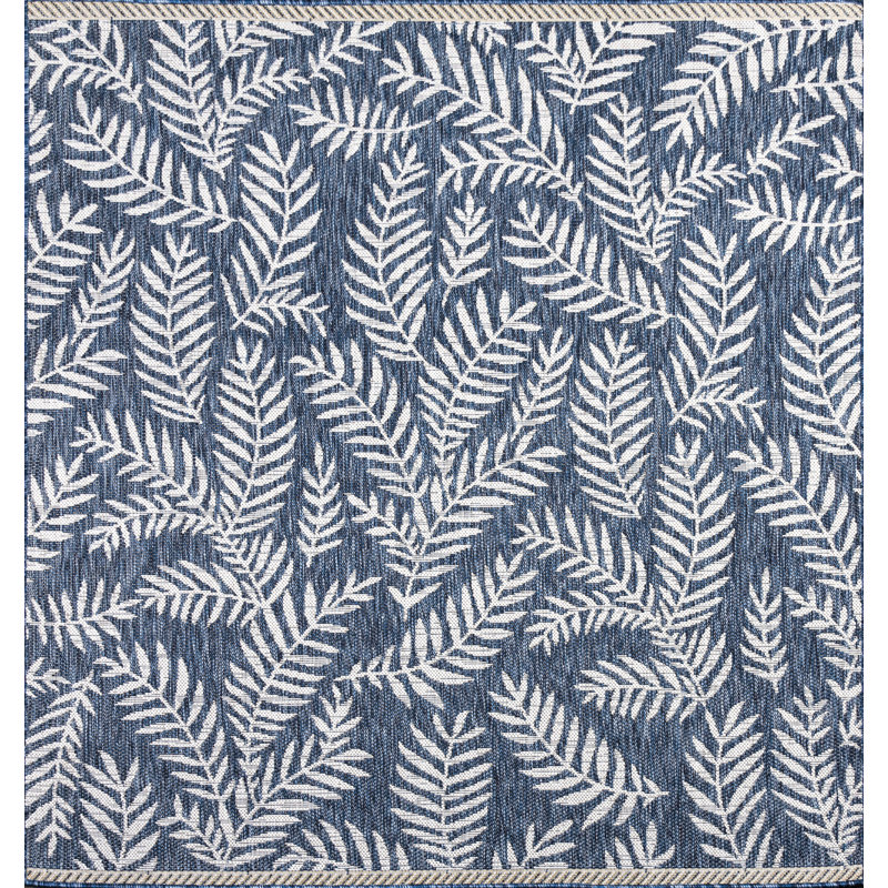 Mechling Nevis Palm Frond Navy/Ivory Indoor/Outdoor Rug, Square 5'3"