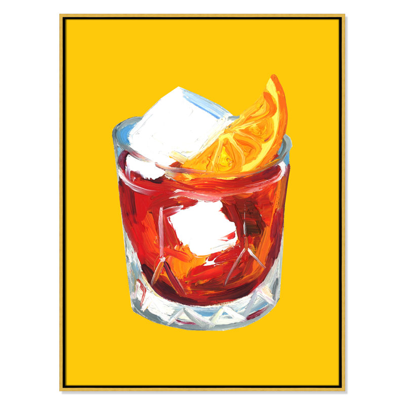 Imprimé jaune Negroni par Straker, H 41,5 po x l 31,5 po, Flotteur doré