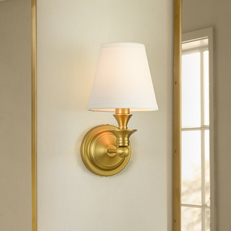 1-Light Modern Fabric Shade Wall Sconce, Gold