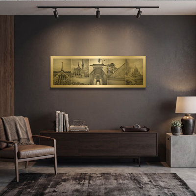 « Montage parisien » de Monte Nagler, tableau mural en métal doré, 122 x 41 cm